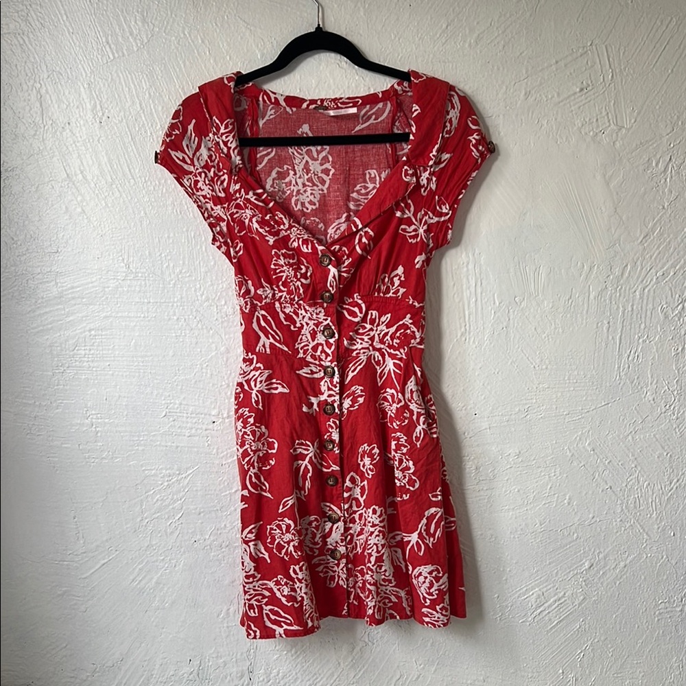 Free People Red and White Flutter Sleeve Sundress